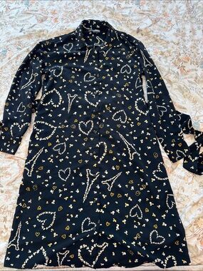 Karl Lagerfeld Black Heart & Pearl-Print Long Sleeve Shirt Dress